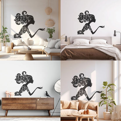 Fine Carving Decals Beauty Salon Spa Woman Girl Fairy Patterns Wall Beautification