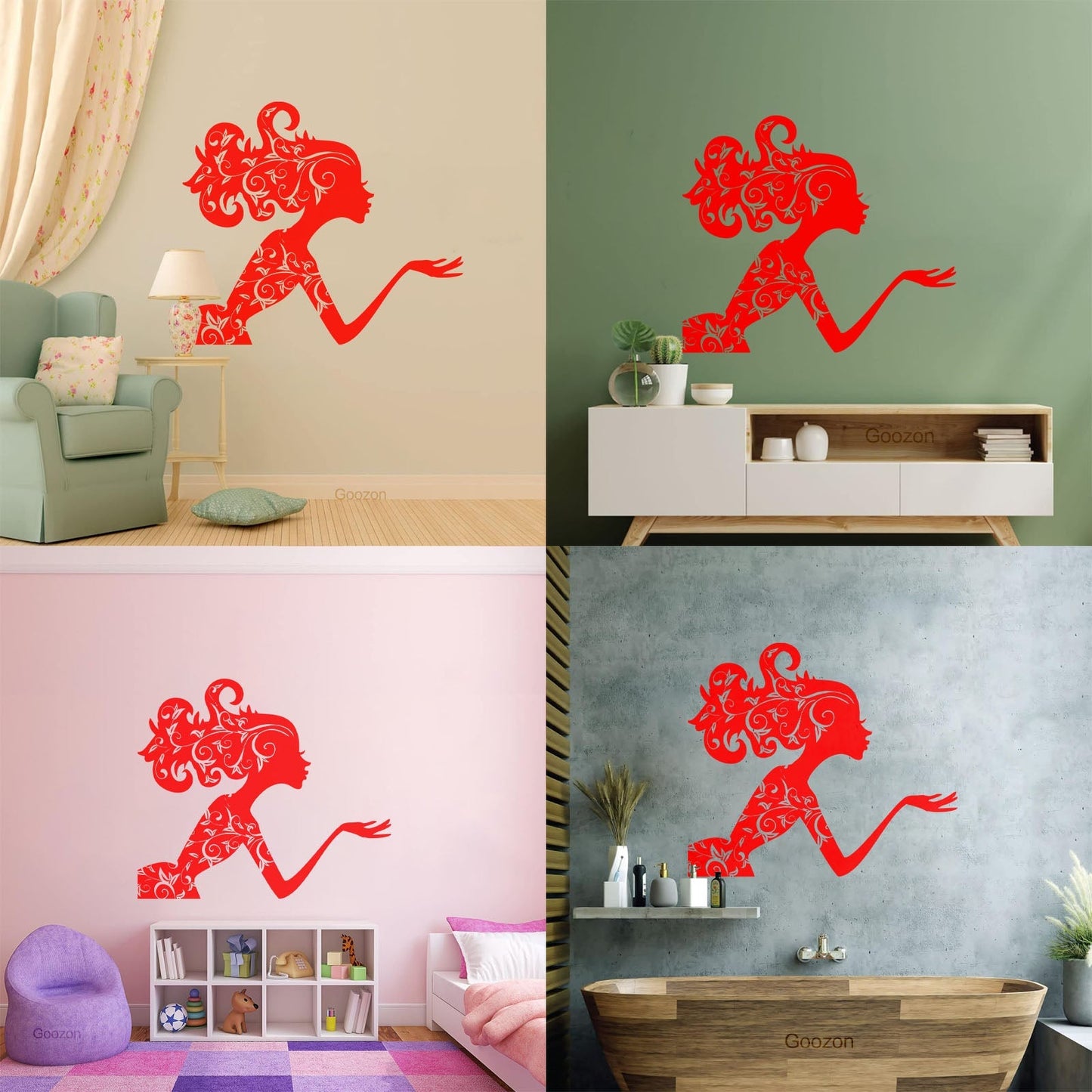 Fine Carving Decals Beauty Salon Spa Woman Girl Fairy Patterns Wall Beautification