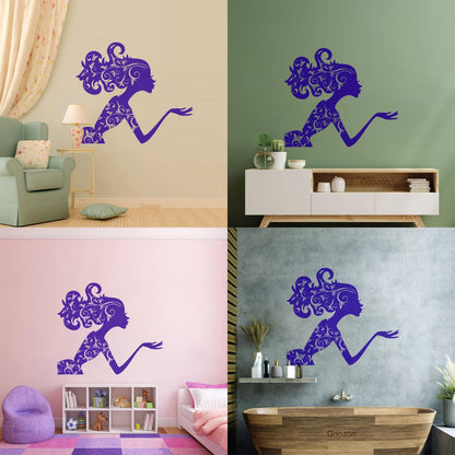 Fine Carving Decals Beauty Salon Spa Woman Girl Fairy Patterns Wall Beautification
