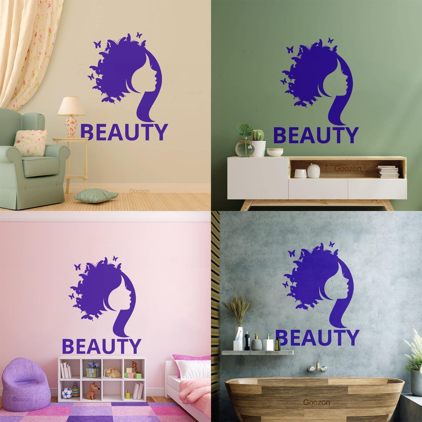 Lettering Decals Beauty Salon Woman Girl Butterfly Glass Stickers