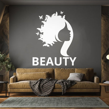 Lettering Decals Beauty Salon Woman Girl Butterfly Glass Stickers
