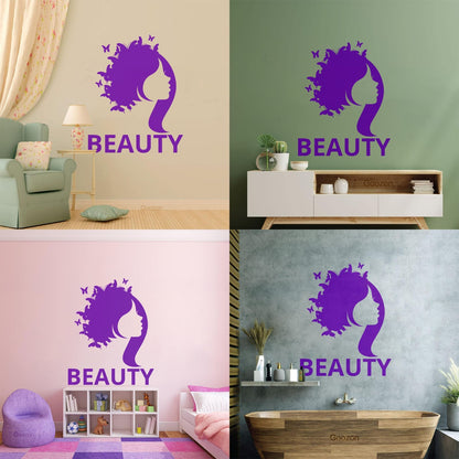 Lettering Decals Beauty Salon Woman Girl Butterfly Glass Stickers