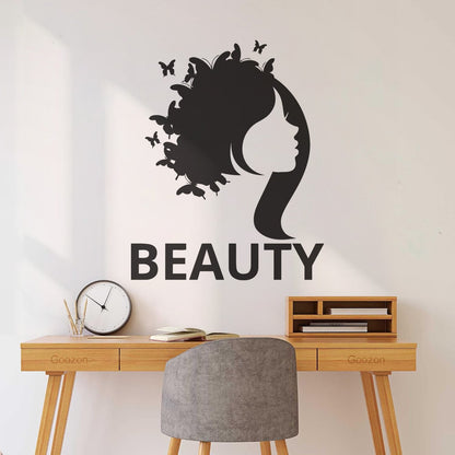 Lettering Decals Beauty Salon Woman Girl Butterfly Glass Stickers