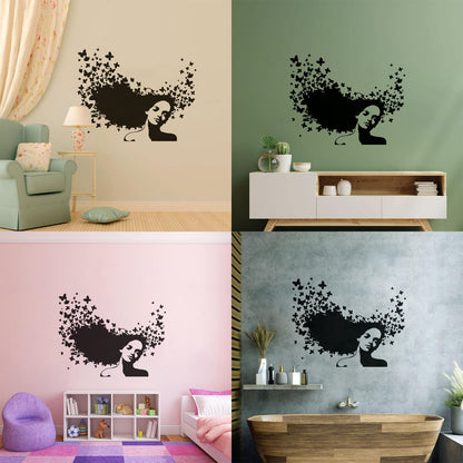 Wall Decals Pvc Beauty Salon Woman Hair Butterfly Girl Store Decoration