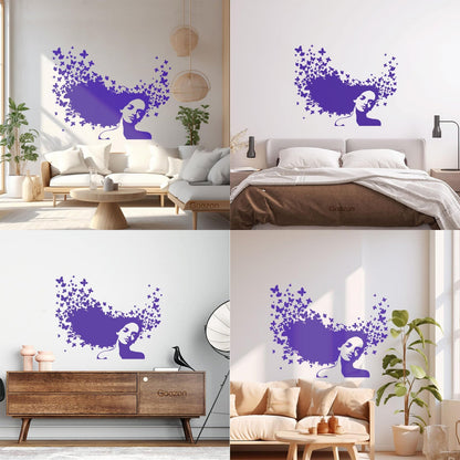 Wall Decals Pvc Beauty Salon Woman Hair Butterfly Girl Store Decoration
