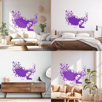 Wall Decals Pvc Beauty Salon Woman Hair Butterfly Girl Store Decoration