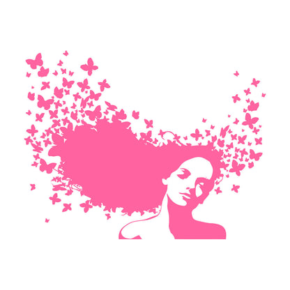 Wall Decals Pvc Beauty Salon Woman Hair Butterfly Girl Store Decoration