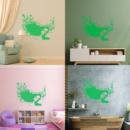 Wall Decals Pvc Beauty Salon Woman Hair Butterfly Girl Store Decoration