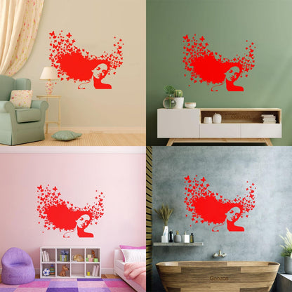Wall Decals Pvc Beauty Salon Woman Hair Butterfly Girl Store Decoration