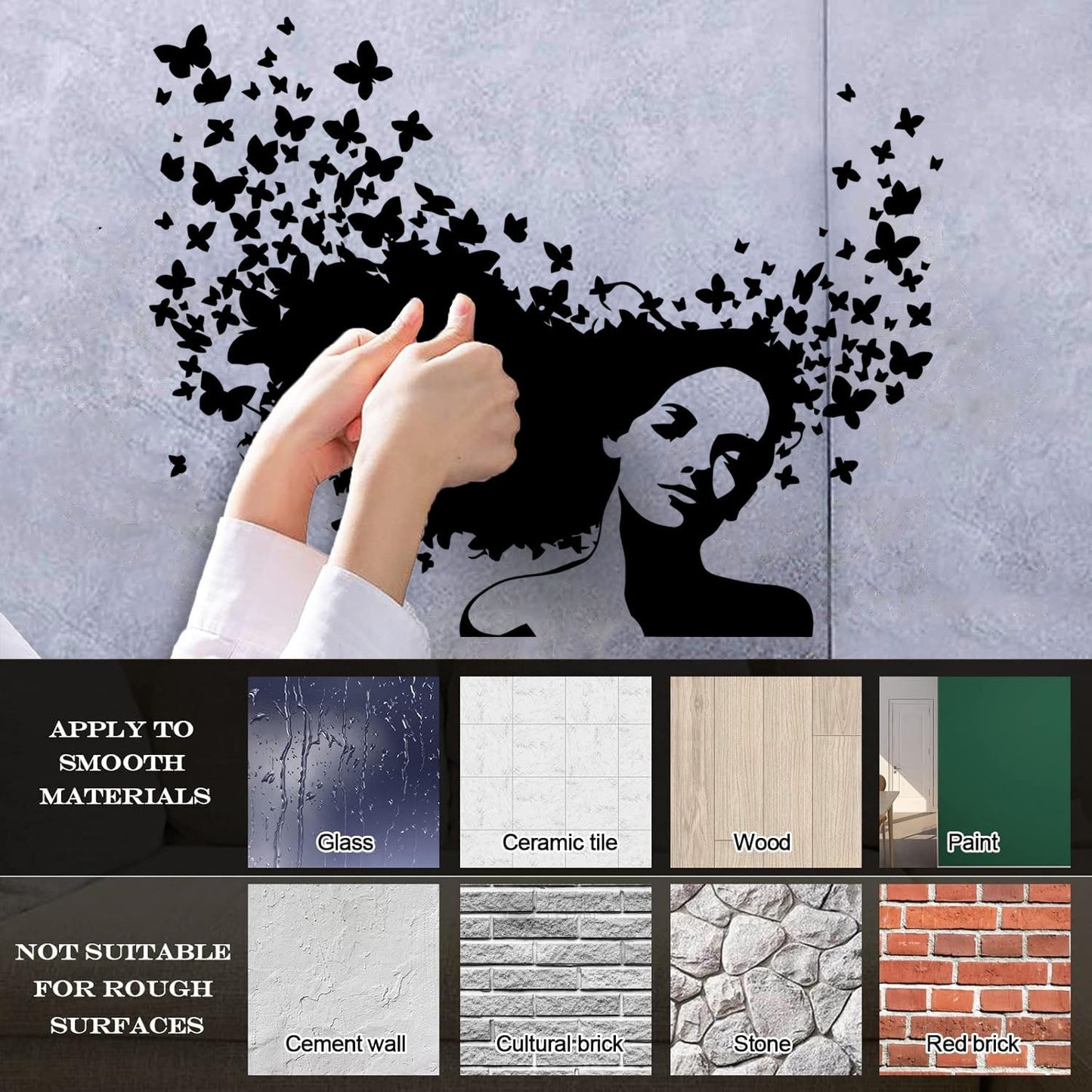 Wall Decals Pvc Beauty Salon Woman Hair Butterfly Girl Store Decoration