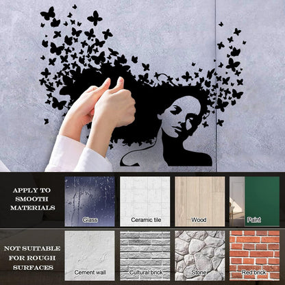 Wall Decals Pvc Beauty Salon Woman Hair Butterfly Girl Store Decoration
