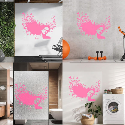 Wall Decals Pvc Beauty Salon Woman Hair Butterfly Girl Store Decoration