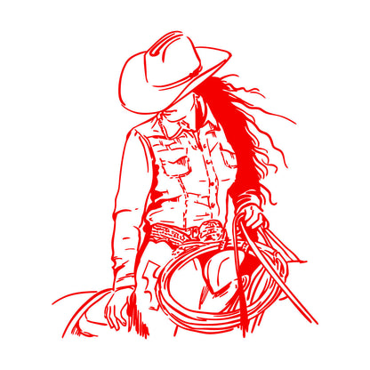 Engraving Stickers Cowgirl Horse Western Home Woman Wild West Art Decoration