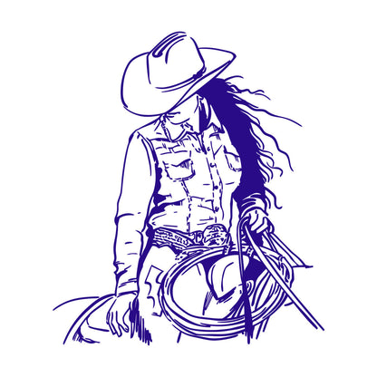 Engraving Stickers Cowgirl Horse Western Home Woman Wild West Art Decoration