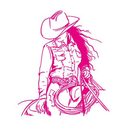 Engraving Stickers Cowgirl Horse Western Home Woman Wild West Art Decoration