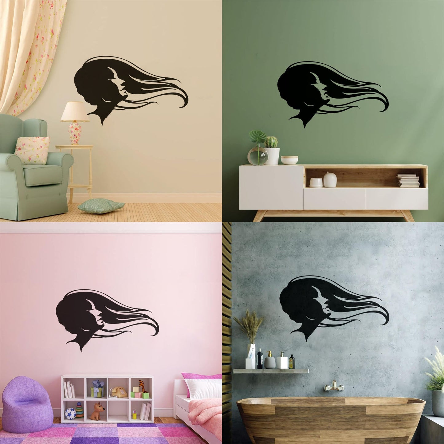 Vinyl Wall Stickers Hair Salon Beauty Hairstyle Woman Fashion Girl Waterproof