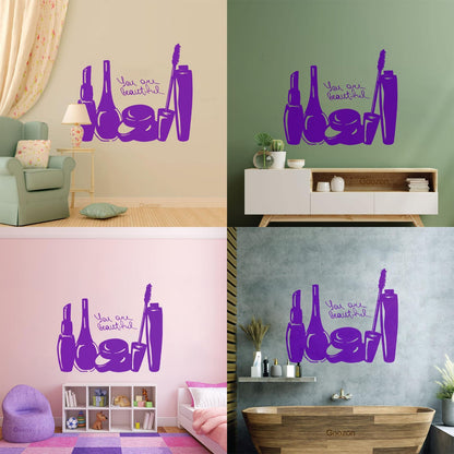 Wall Vinyl Sticker Decor Makeup Cosmetics Beauty Salon Quote Nail Girl Woman Can Modify And Add Information