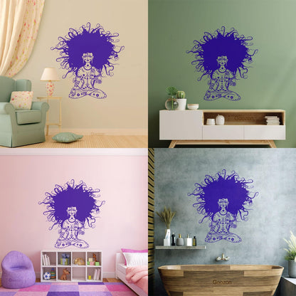 Meditation Yoga Girl Woman Lotus Pose Chakra Lettering Stickers Removable Without Leaving Glue