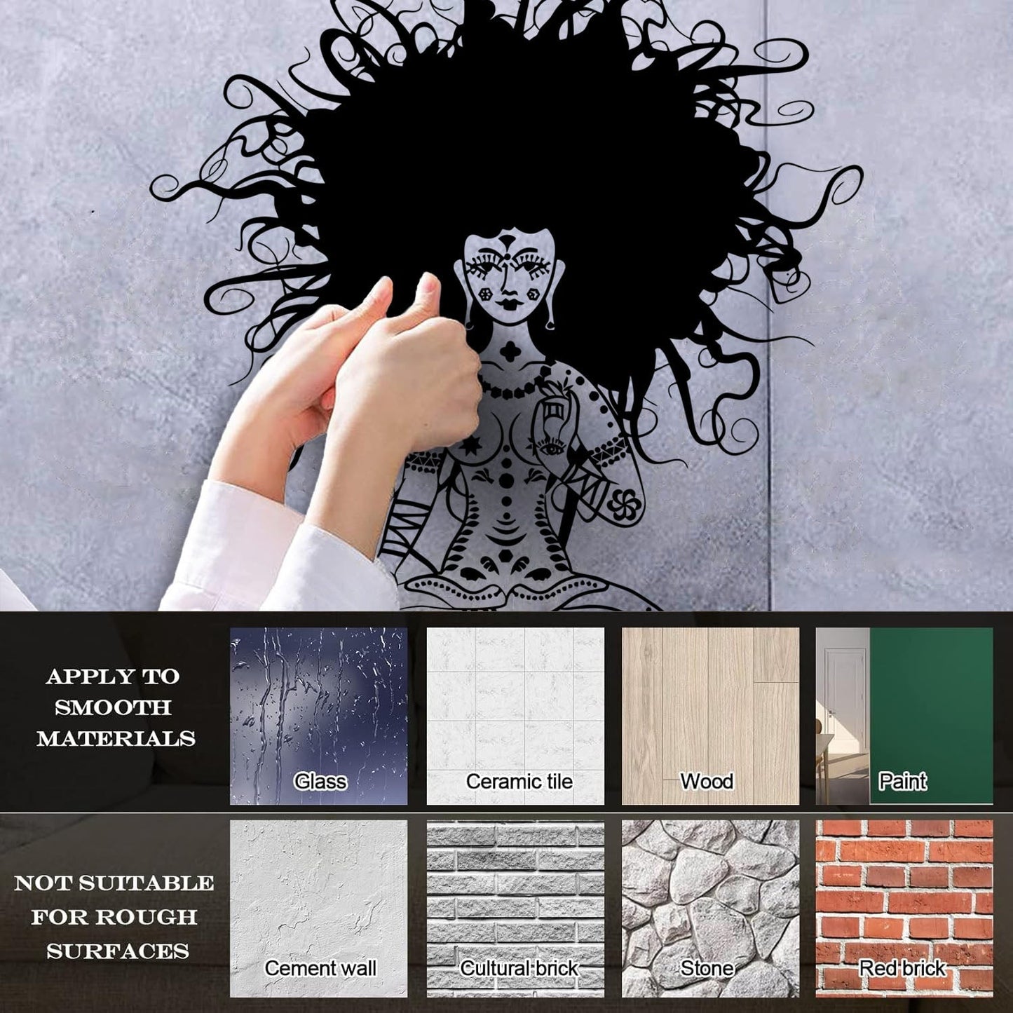 Meditation Yoga Girl Woman Lotus Pose Chakra Lettering Stickers Removable Without Leaving Glue