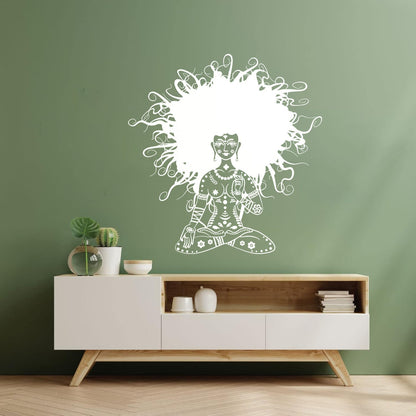 Meditation Yoga Girl Woman Lotus Pose Chakra Lettering Stickers Removable Without Leaving Glue