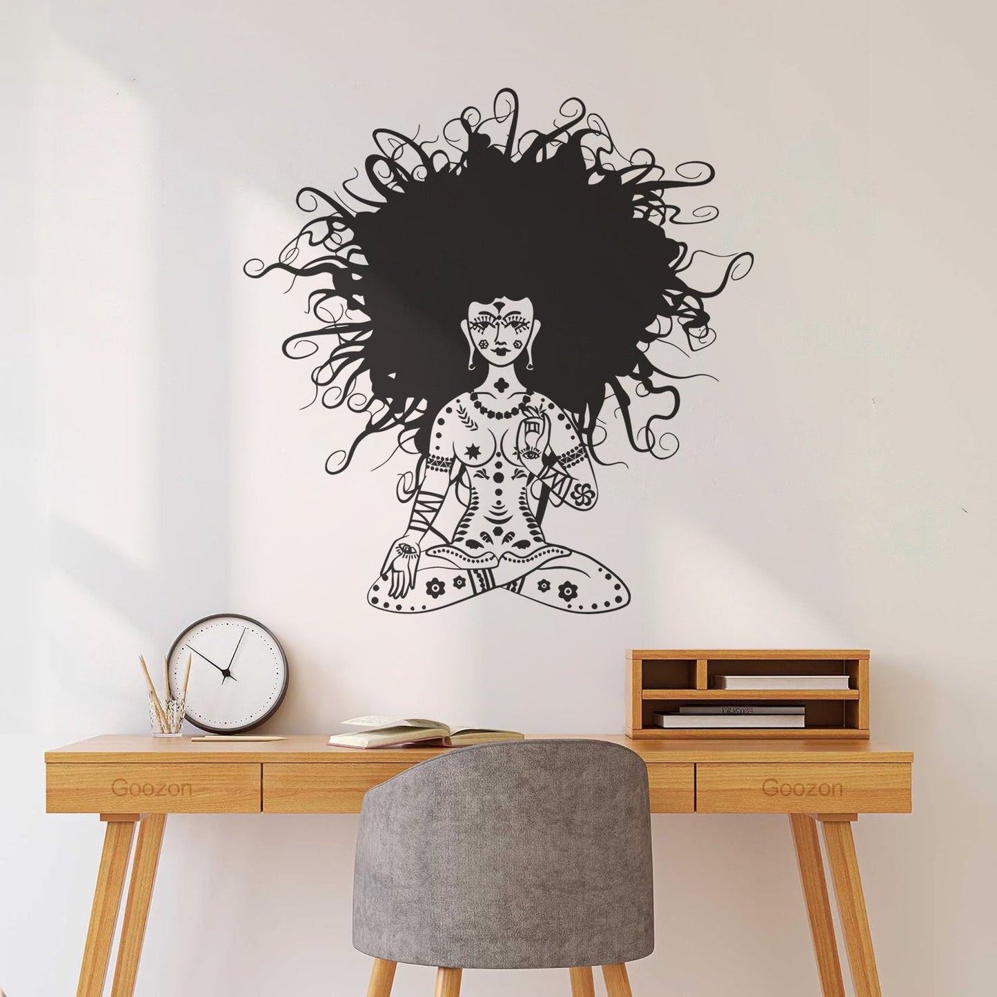 Meditation Yoga Girl Woman Lotus Pose Chakra Lettering Stickers Removable Without Leaving Glue