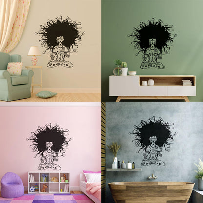 Meditation Yoga Girl Woman Lotus Pose Chakra Lettering Stickers Removable Without Leaving Glue