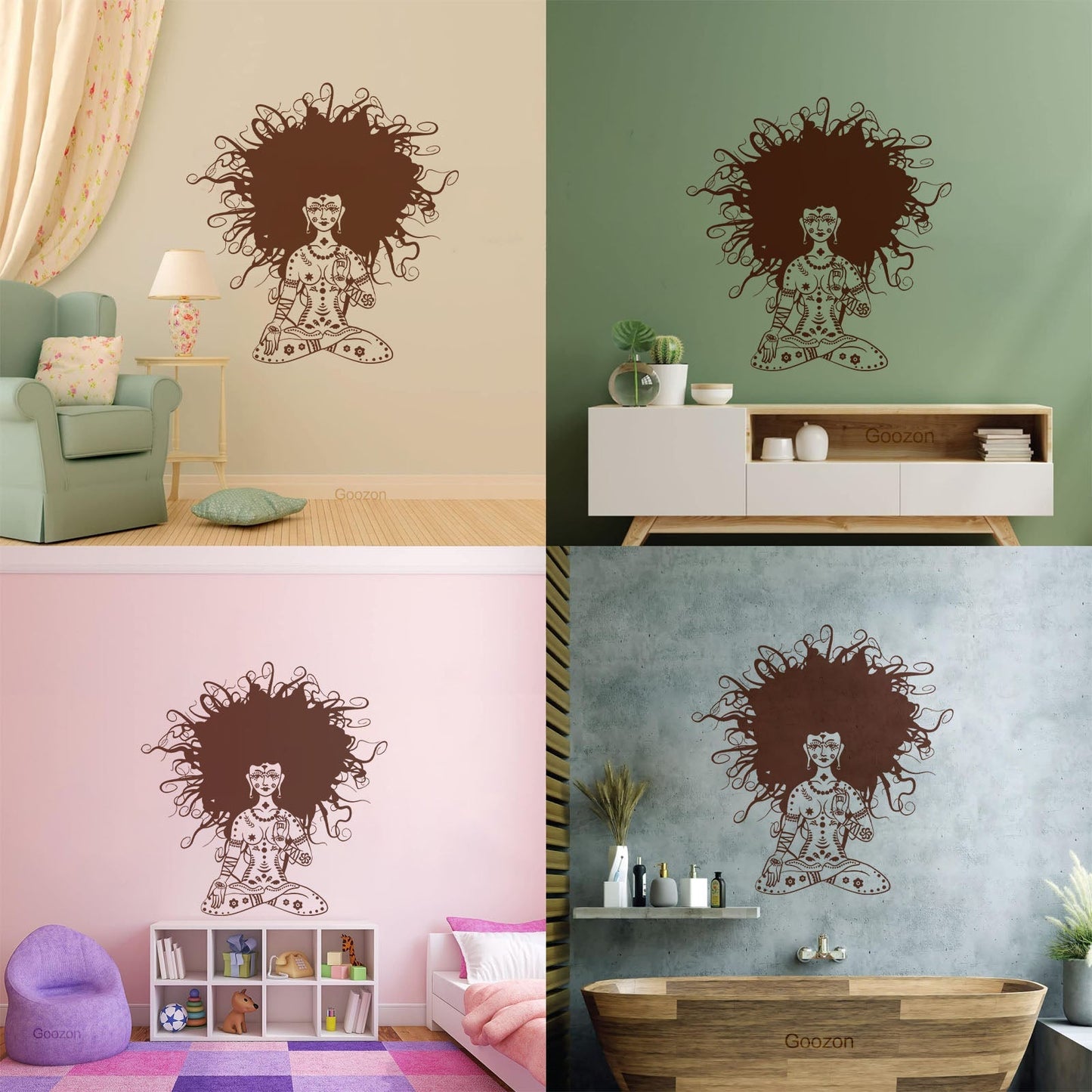 Meditation Yoga Girl Woman Lotus Pose Chakra Lettering Stickers Removable Without Leaving Glue