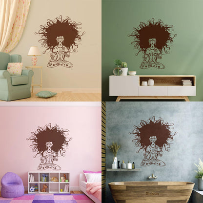 Meditation Yoga Girl Woman Lotus Pose Chakra Lettering Stickers Removable Without Leaving Glue