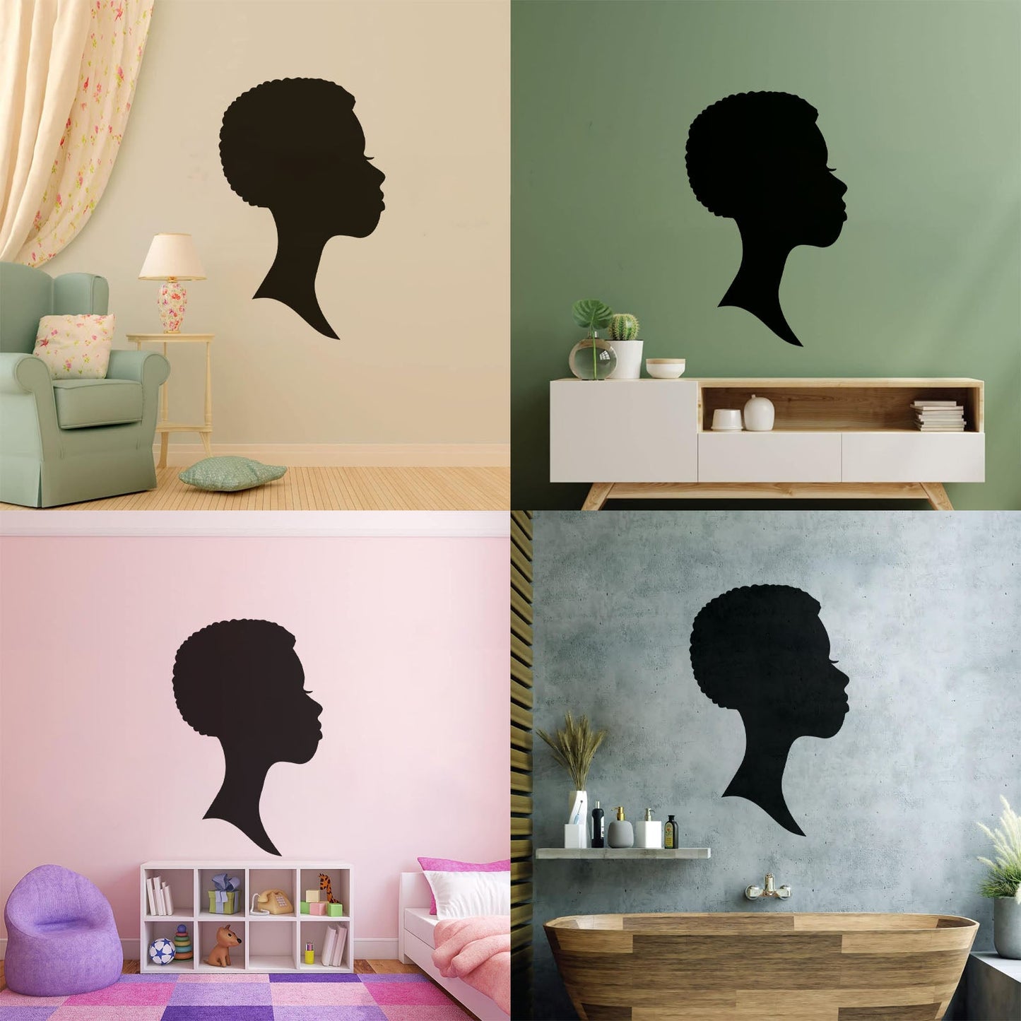 Wall Vinyl Sticker Decor Profile Afro Woman Girl Face Beauty Fashion Easy Installation