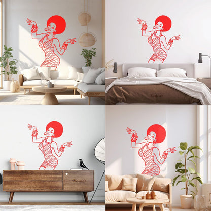 Engraving Decals Appeal Disco Girl Beauty Woman Afro Style Hippie Tattoo Culture