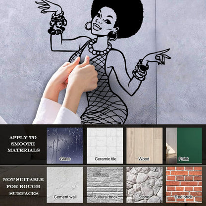 Engraving Decals Appeal Disco Girl Beauty Woman Afro Style Hippie Tattoo Culture