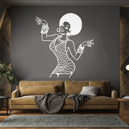 Engraving Decals Appeal Disco Girl Beauty Woman Afro Style Hippie Tattoo Culture