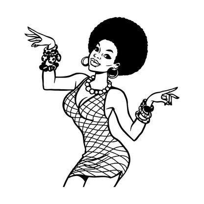 Engraving Decals Appeal Disco Girl Beauty Woman Afro Style Hippie Tattoo Culture