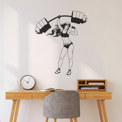 Mural And Wall Vinyl Decal Appeal Fitnesscenter Girl Gymnastics Sports Woman Barbell Removable Without Leaving Glue