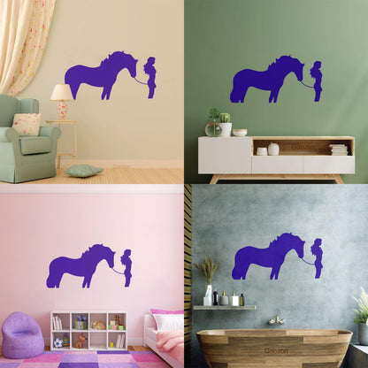 Engraving Decals Silhouette Woman With Horse Girl Window Decals