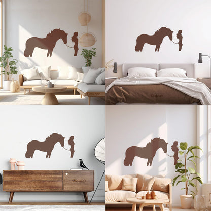 Engraving Decals Silhouette Woman With Horse Girl Window Decals