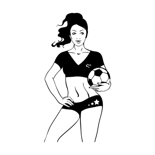 Soccer Girl Sports Woman Player Fine Carving Stickers Removable Without Leaving Glue