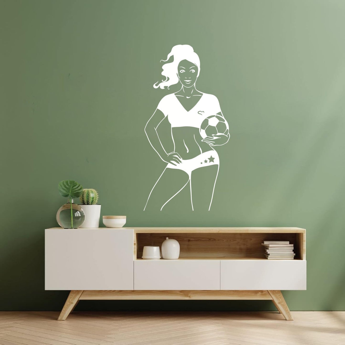 Soccer Girl Sports Woman Player Fine Carving Stickers Removable Without Leaving Glue