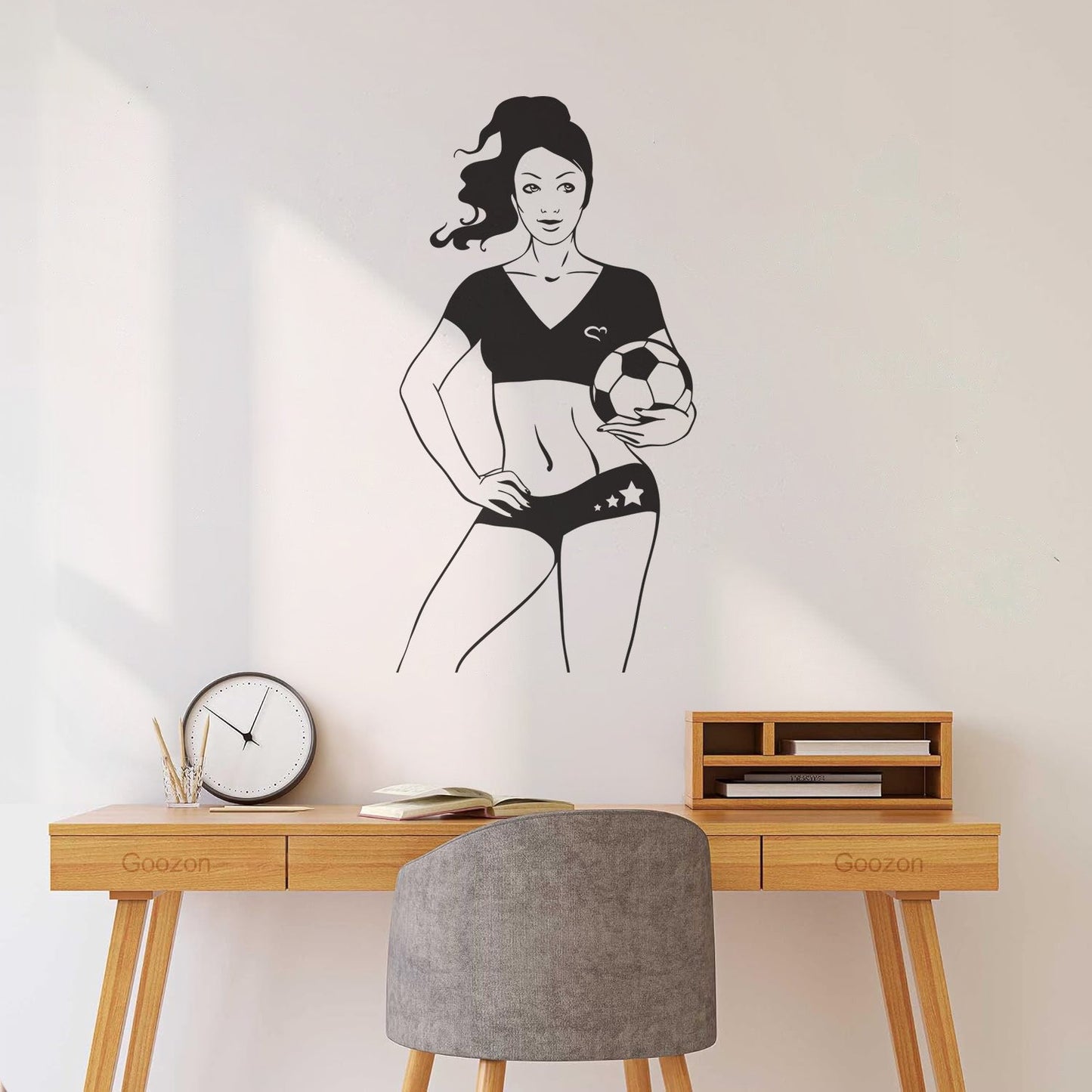 Soccer Girl Sports Woman Player Fine Carving Stickers Removable Without Leaving Glue