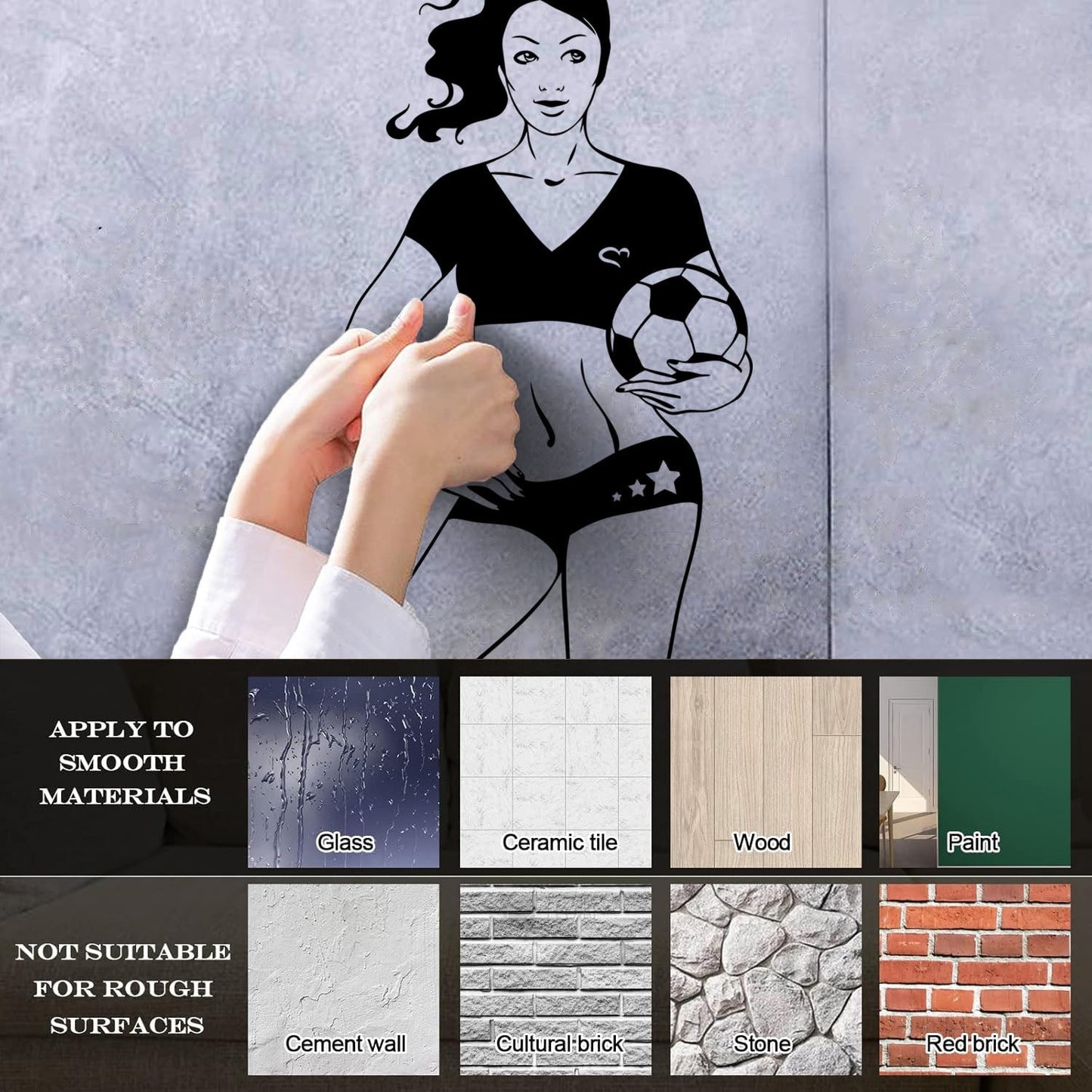 Soccer Girl Sports Woman Player Fine Carving Stickers Removable Without Leaving Glue