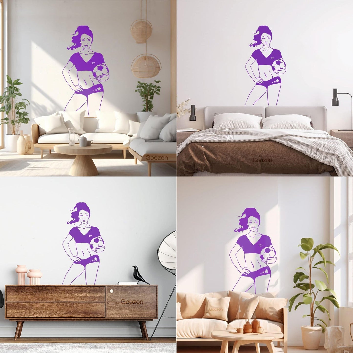 Soccer Girl Sports Woman Player Fine Carving Stickers Removable Without Leaving Glue