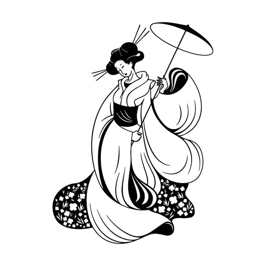 Wall Decals Pvc Japan Woman Geisha Kimono Appeal Asian Girl Art Mural Painting