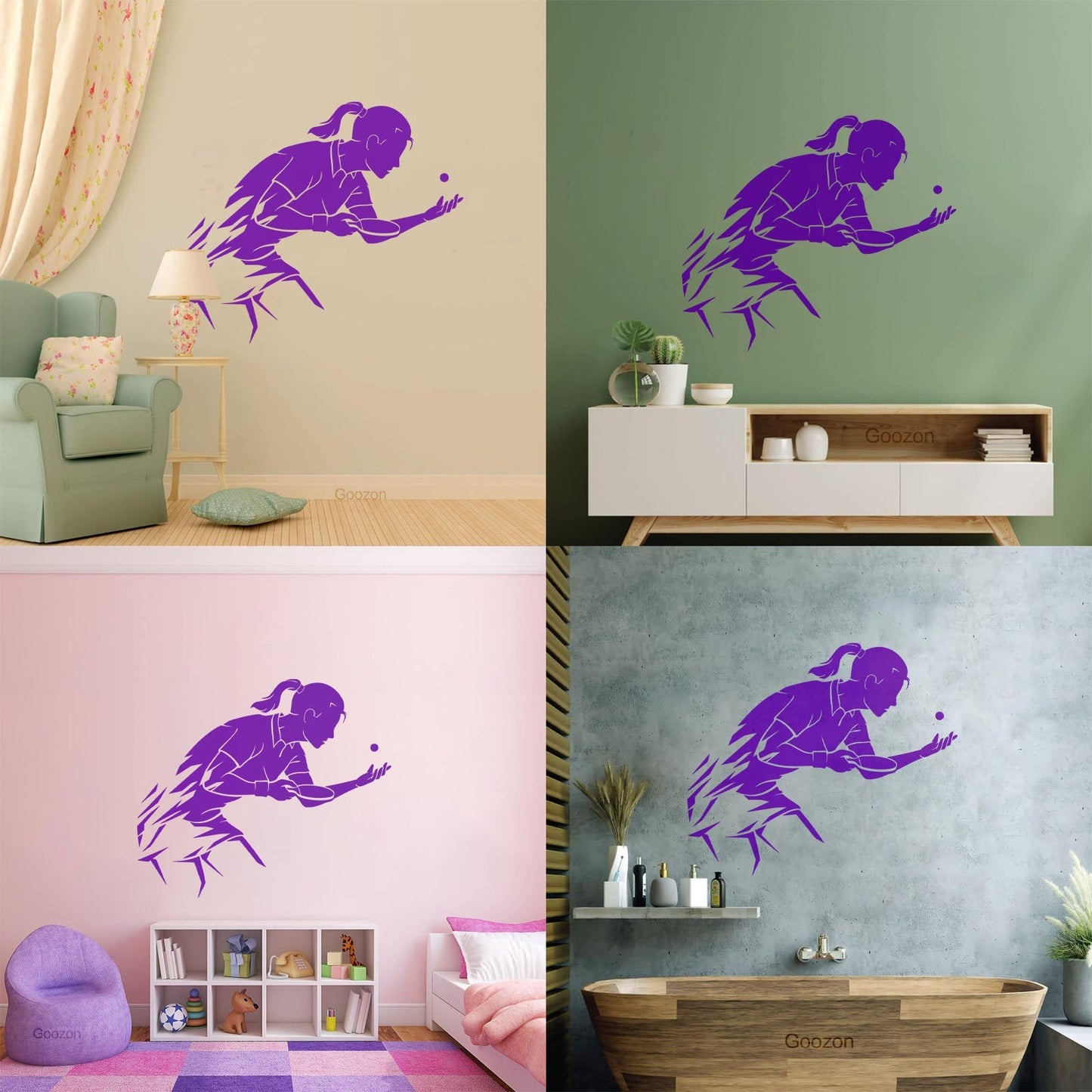 Mural And Wall Vinyl Decal Table Tennis Ping Pong Woman Girl Sport Home Wall Beautification