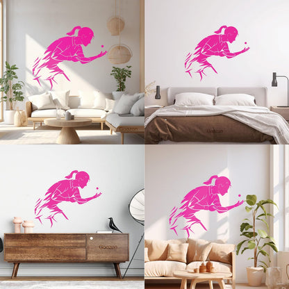 Mural And Wall Vinyl Decal Table Tennis Ping Pong Woman Girl Sport Home Wall Beautification