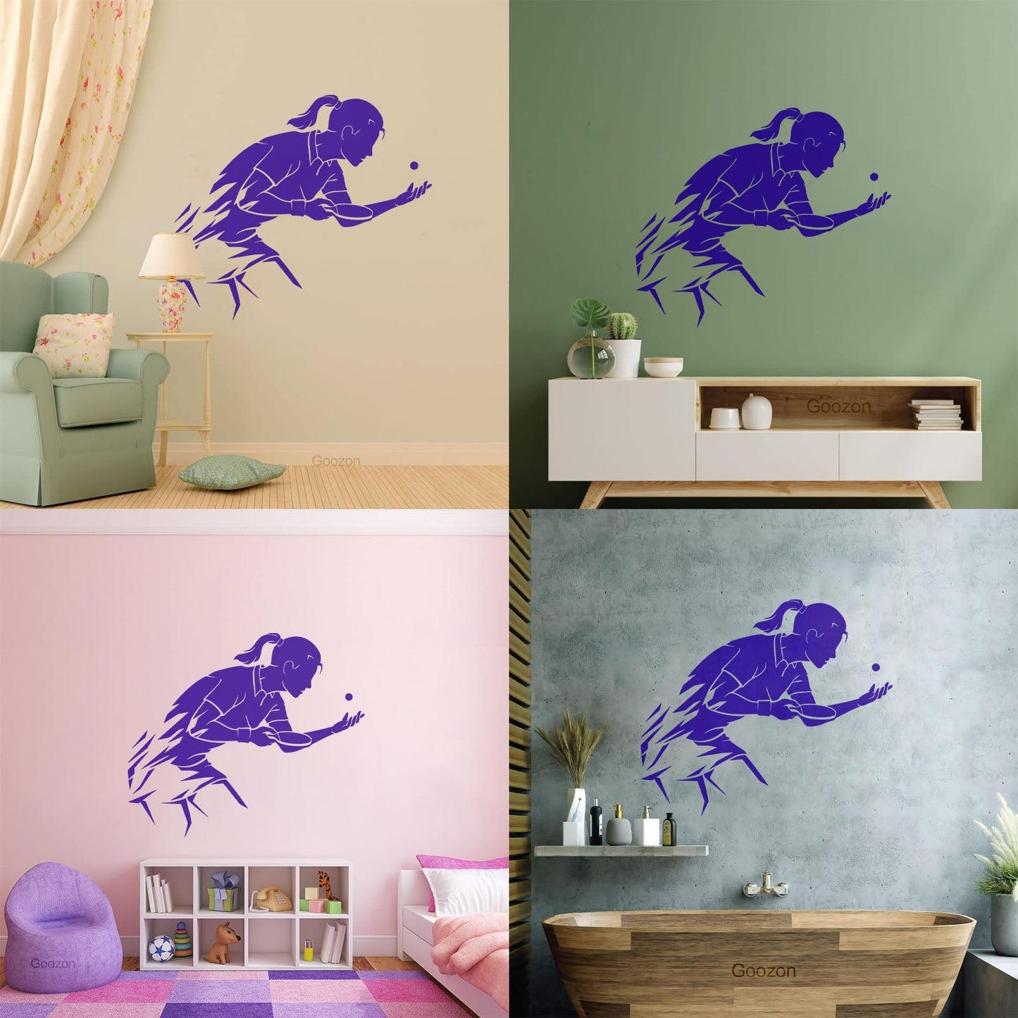 Mural And Wall Vinyl Decal Table Tennis Ping Pong Woman Girl Sport Home Wall Beautification
