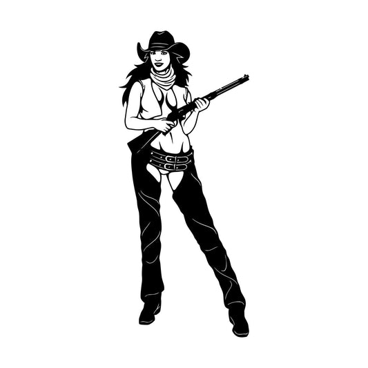 Fine Carving Decals Wild West Texas Woman Cowgirl Gun Appeal Women Hat Tattoo Culture