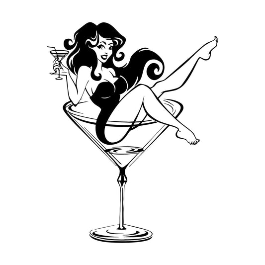 Lettering Stickers Woman Cocktail Glass Pin Up Appeal Girl Night Club Equipped With Transfer Film Kit
