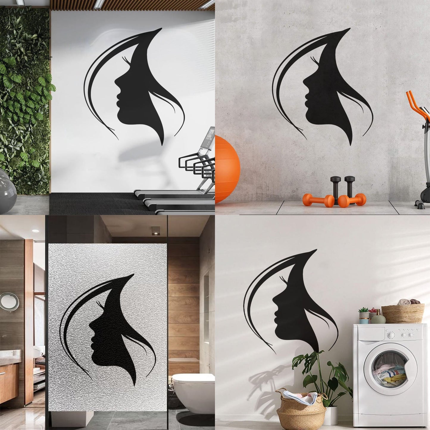 Wall Decals Paster Paper Woman Face Silhouette Girl Head Hairstyle Easy Installation