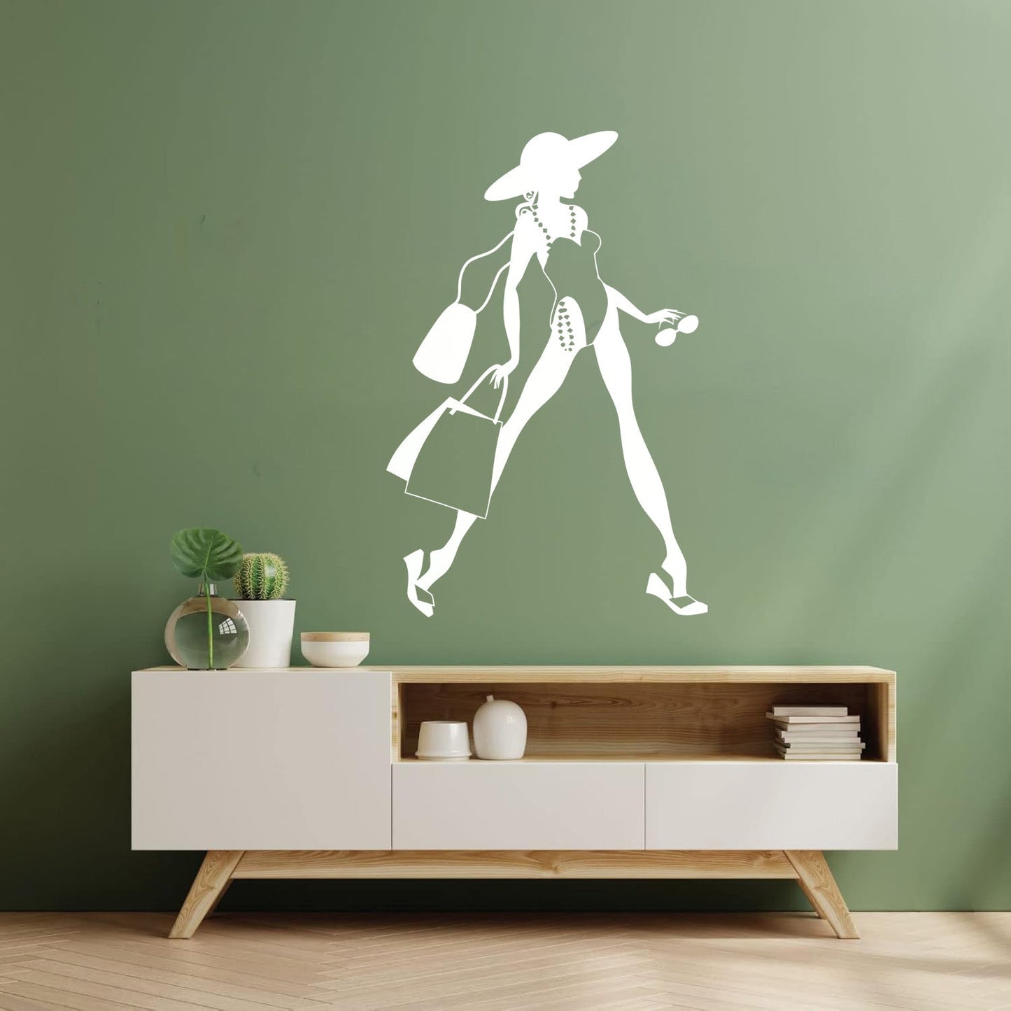 Vinyl Wall Stickers Woman Fashion Designer Style Shopping Girl Art Mural Painting