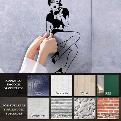 Engraving Stickers Deca Pin Up Girl Style Appeal Retro Woman With Phone Store Decoration